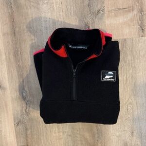 Vintage 90s Performance Fleece Quarter Zip Pullover Made in USA Black Red Large